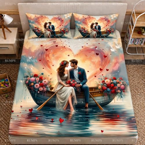 Image of RUMPS 3D Digital Printed Double Bedsheet Flat | Premium Knitted Cotton MicroFabric 90x100 Inch Bed Sheet with 2 Pillow Covers, Cute Cartoon Blue Bird (7D Digital Boat)