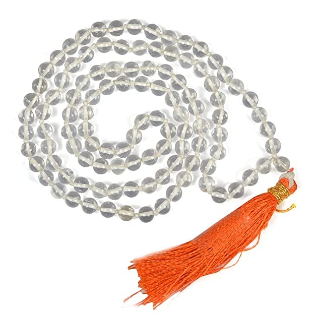 Image of Natural Spathik Mala Crystal Gemstone Mala 8mm 108 Beads Jap Mala for Meditation, Pooja, Chanting, Wearing (8mm, Clear Quartz)