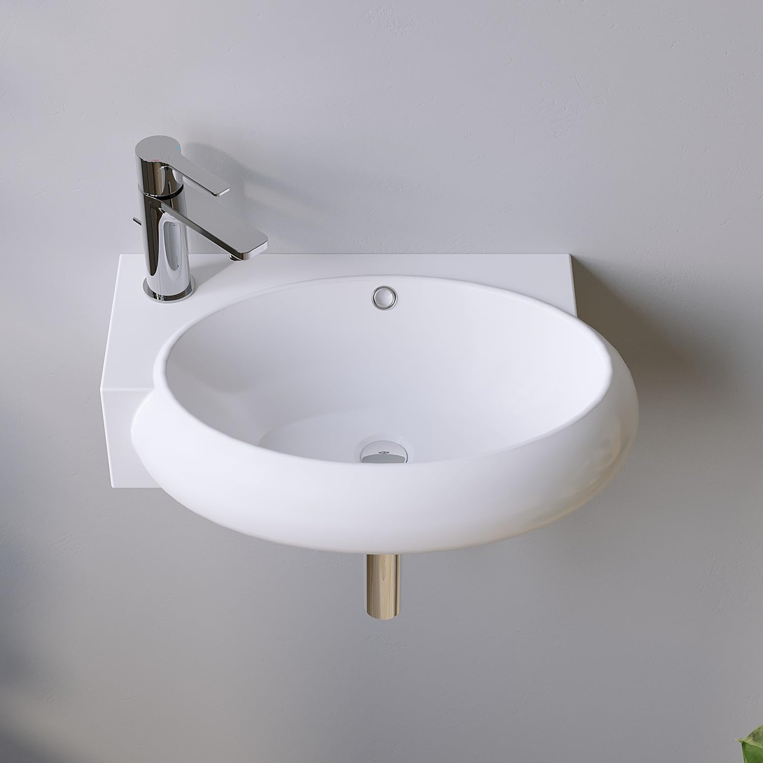 Lavabo de salle de bain en céramique ovale suspendu Petit 44 x 29 x 13,5 cm – avec trop-plein et trou de robinet (à gauche), sans meuble inférieur, montage mural, bord ultra fin, nombreuses