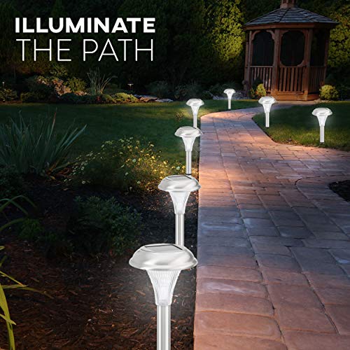 Solar Garden Lights for Outdoor 8 Brightest Light Set - Beautiful Brushed Stainless Steel - Transform Your Paths, Garden, Flowerbeds and Drive - Easy NO Wires Install - Stylish Design and 30cm Tall - Image 4