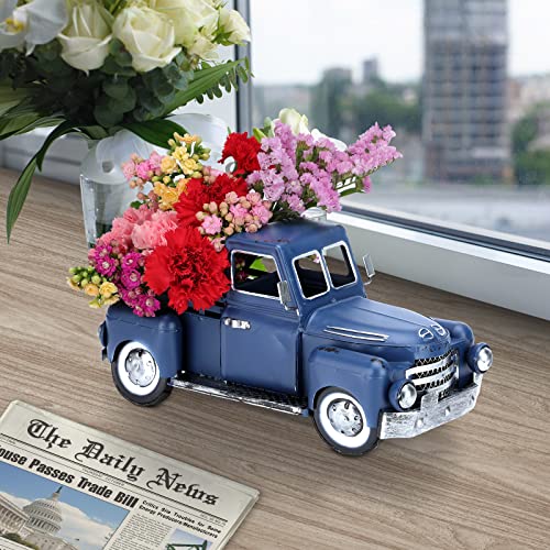 Sdfhe Farmhouse Blue Truck Metal Decor ,Vintage Outdoor Iron Truck Retro Decor,Farm Trucks Planter,Decorative Tabletop Storage,Home Decor Collectible Vehicles, Rustic Antique Blue 12L*5.9W*5.9H Inch #TOP4