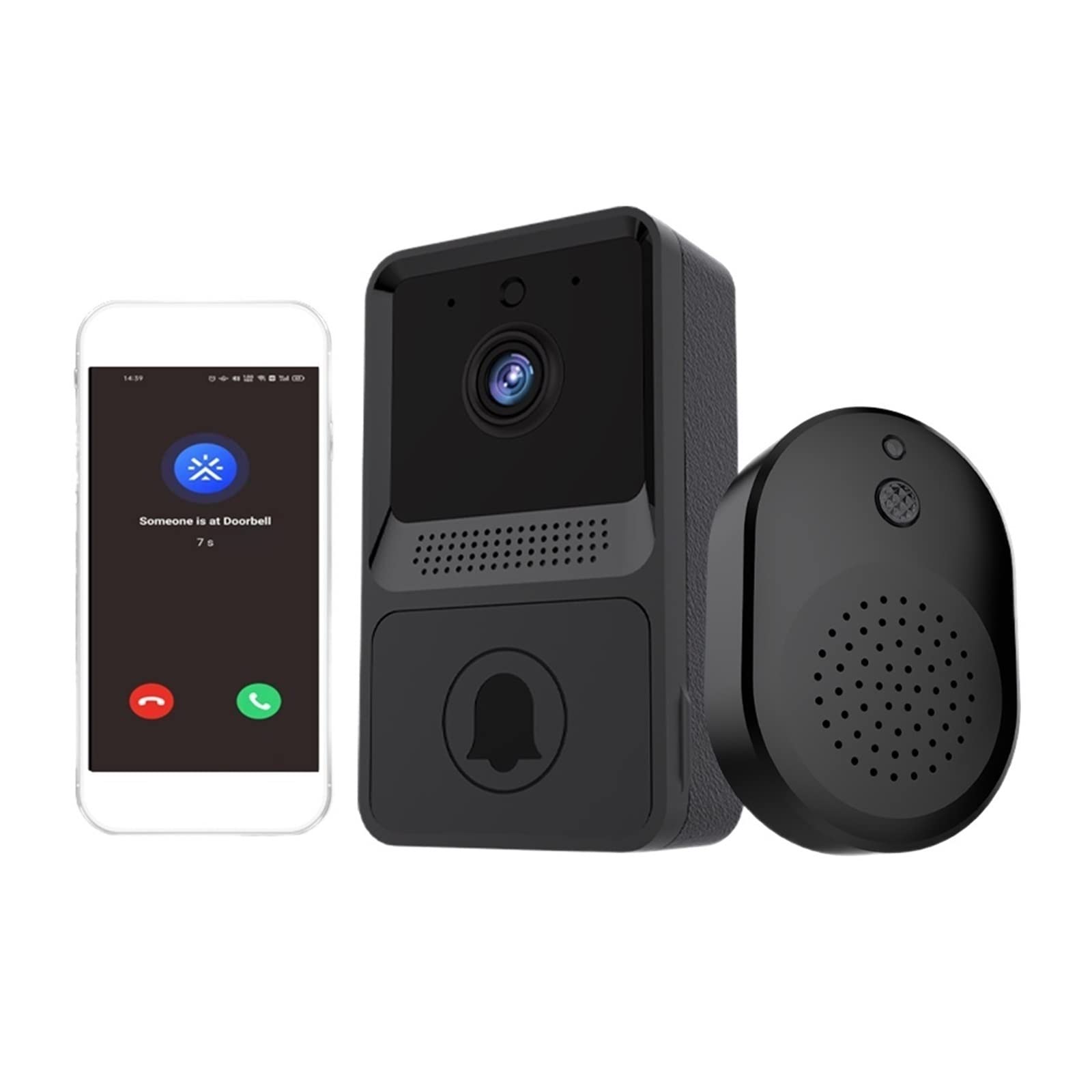 Sonnette sans Fil avec Camera, Interphone sonnette caméra extérieure sans fil sonnette de porte alimenté par batterie sécurité à domicile alarme vidéo sonnette moniteur caméra ,Maison Intelligente