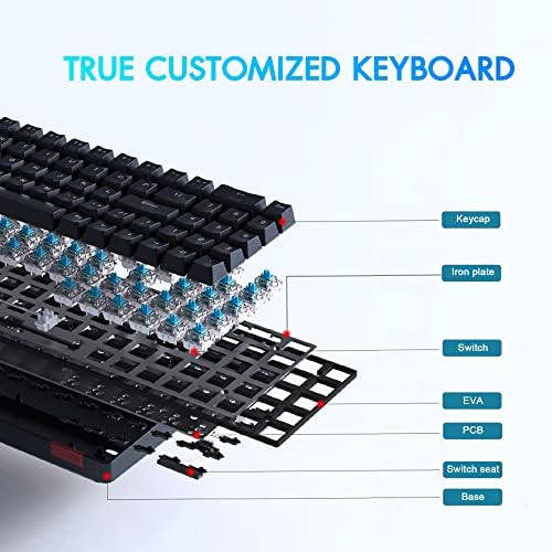 KUIYN AK692 Bluetooth/Wireless/Wired Keyboard, Customized Hot Swappable Keyboard with 18 RGB Light up, Programmable Mechanical Keyboard, 4000mAh Rechargable, 69 Keys, Numeric Pad, for PC/PS/Xbox Black