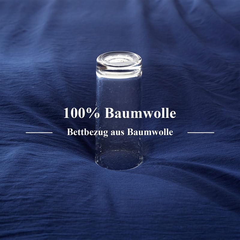 Gezu Baumwolle Bettwäsche 135x200cm Blau Dunkelblau Grau 4Teilig Einfarbig Uni Ästhetik Doppelbett Weich Baumwollbettwäsche Wende Bettwäsche Bettbezug 135x200 und 2Kissenbezug 80x80 mit Reißverschluss