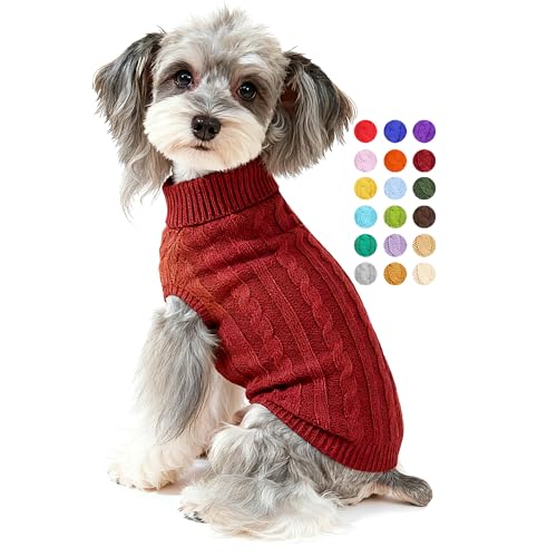 Image of Dog Sweater Soft Warm Turtleneck Knitted Clothes for Small Medium Large Pet | Comfy Wool Knit, Turtleneck & Classic Design, Easy on /off, Warm Winter Girls Boys Dogs Christmas Sweaters, Rust Red, XXS