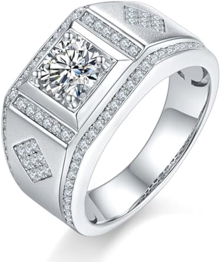 Alliance moissanite homme S925 bague luxe solitaire argent 1 carat