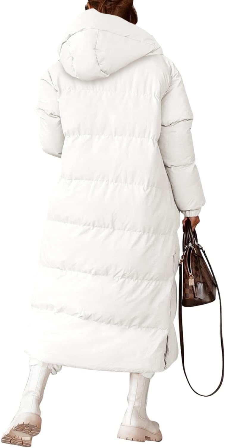Grlasen Women Long Quilted Coat Winter Hooded Long Sleeve Button Down Puffer Padded Jacket - Image 4