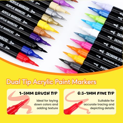 Pagather 24 Colors Acrylic Paint Markers, Dual Tip with Fine...