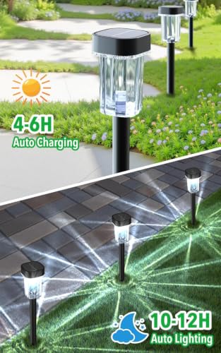 Image of BITPOTT Solar Pathway Lights Outdoor Waterproof Bright Garden Lights Solar Powered Auto On /Off, Dusk to Dawn Up to 12 Hrs Solar Landscape Lights for Yard Lawn (T58 Square Lawn Light (White), Pack 8)