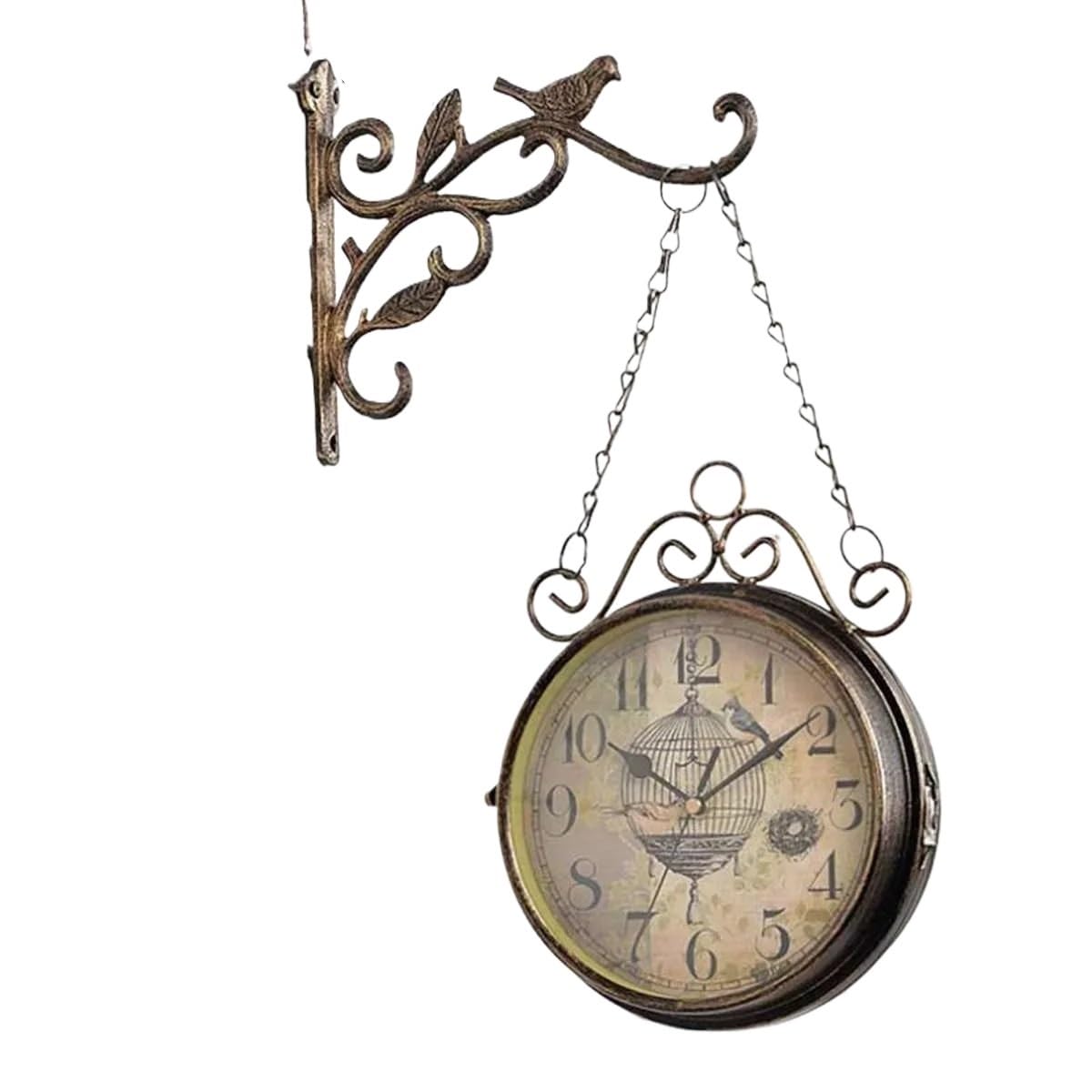 Horloge Exterieure Etanche Horloge d'extérieur, Horloge Murale Ronde en métal Double Face Forme d'oiseau