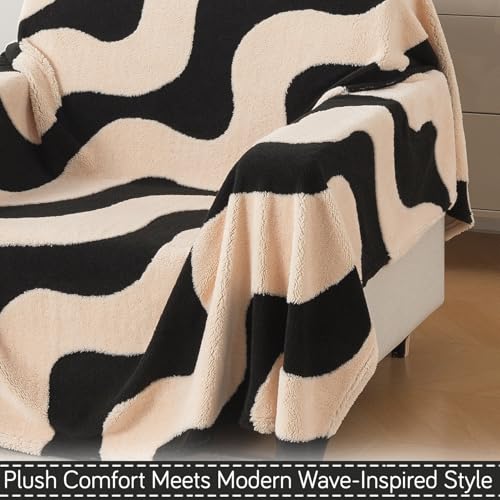 Image of HOKIPO Soft Plush Sofa Throw Cover for 1 Seater Sofa - Luxury All-Season Sofa Cover, 'Noirea Series' Wavy Stripe (180x180 cm) (AR-6651-D3)