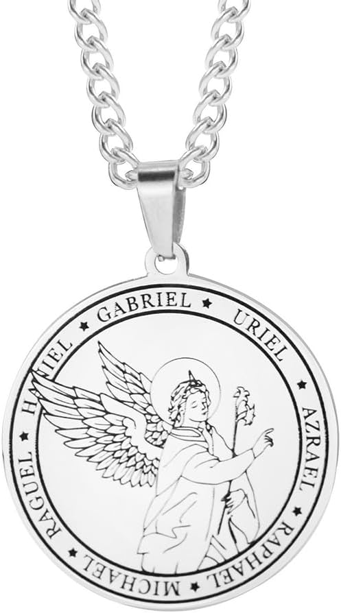Stainless Steel Archangel Necklace for Women Men Christian Religious Faith Necklace Circle Coin Medal Spiritual Protection Necklace Jewelry Gift