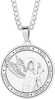 Stainless Steel Archangel Necklace for Women Men Christian Religious Faith Necklace Circle Coin Medal Spiritual Protection Necklace Jewelry Gift