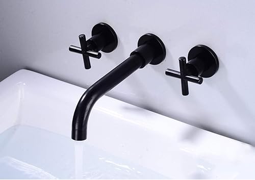 Miniatura 5 de Grifo de ducha negro de 2 manijas montado en la pared, alcance de 8.189 in, sistema de cartucho de disco de cerámica sin goteo