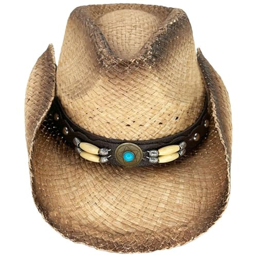 Image of SILVERFEVER Straw Cowboy Hat Cowgirl Hats Men Women Sun Hat Sombreros Vagueros Classic Western Accents Sombreros