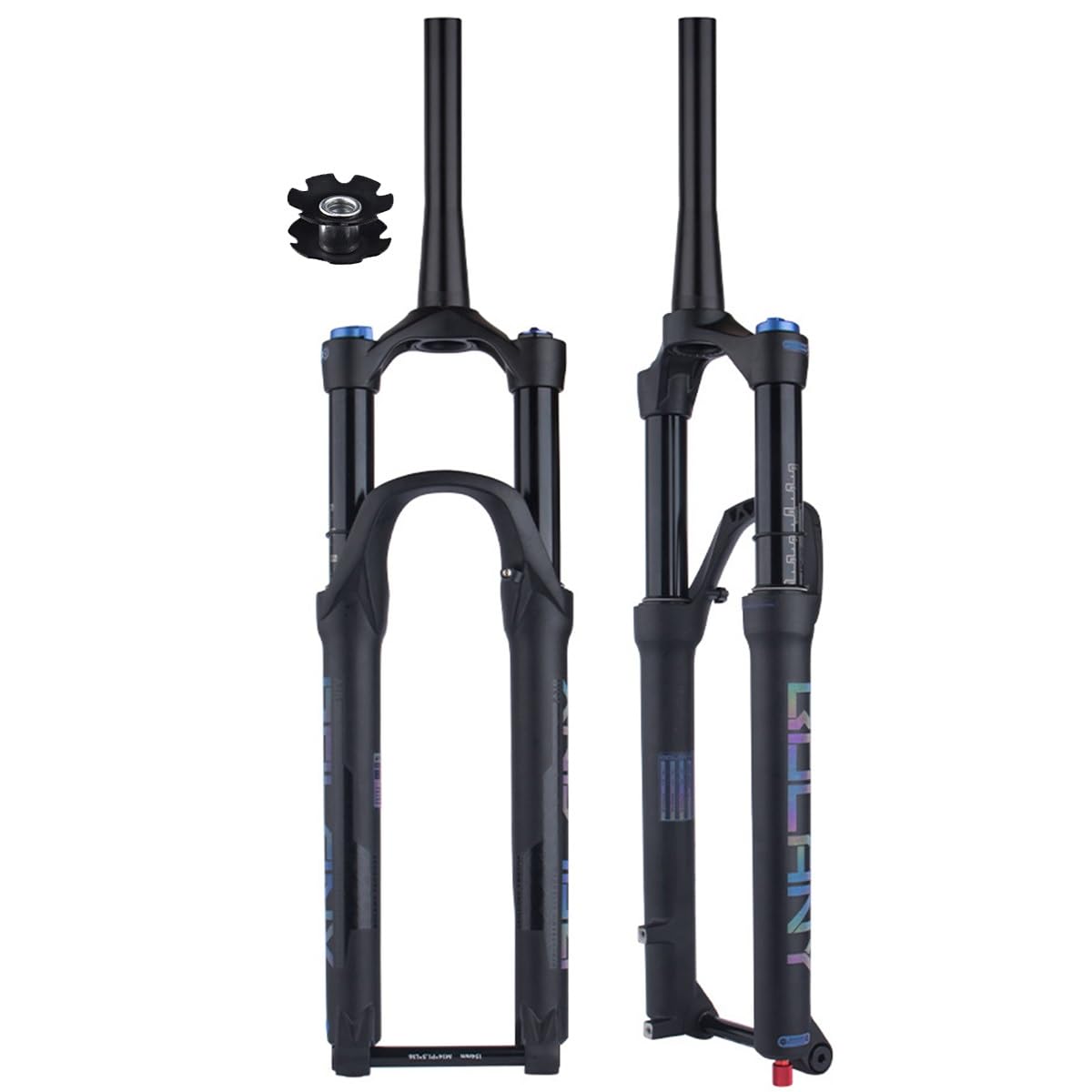 Horquilla Delantera para Bicicleta de montaña de 27,5/29 Pulgadas con Amortiguador de Aire, Horquilla de suspensión de 1-1/8" cónica, Recorrido de 140 mm, Eje de 140 mm, Ajuste de