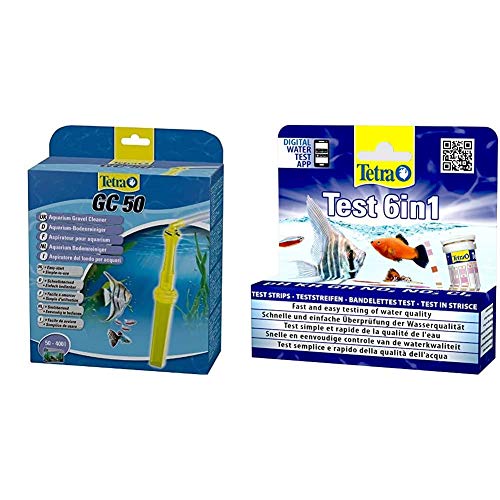 Tetra GC Aquarien-Bodenreiniger (mit Schlauch, geeignet für Aquarien von 50 – 400 Liter) & Test 6in1 Wassertest, schnelle und einfache Überprüfung der Wasserqualität, 1 Dose (25 Stk.)
