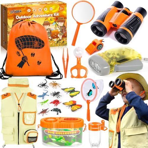 CIANBIFN Kit de Exploración para Niños 23 en 1,Juego de Explorador para Niños,con Ropa,Sombreros,Binoculares,Lupa y más,Es un Excelente Regalo de Aventura y Exploración de la Naturaleza para los niños