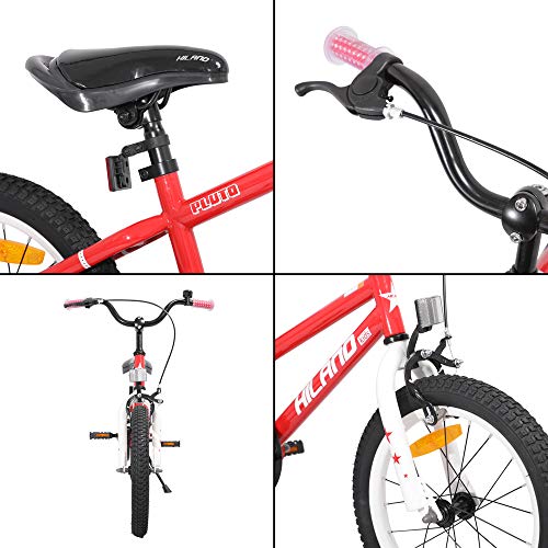 HILAND Pluto 16 Zoll Kinderfahrrad für Mädchen Jungen 3-7 Jahre Alt mit Ständer, Handbremse und Rücktritt rot – Bild 4