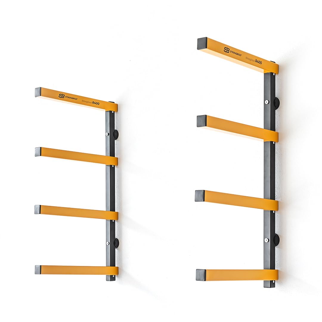 StrongRack R400 Schwerlastregal ⏐ Aufbewahrung Regal und Garage Organizer mit 4 Ebenen ⏐ Wandhalterung Regal für Ski und Gartengeräte Organizer