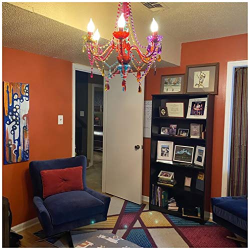 Image of The Original 6 Light Multi Color Gypsy Chandelier H26 inch W22 inch, Red Metal Frame with Multi Color Acrylic Crystals