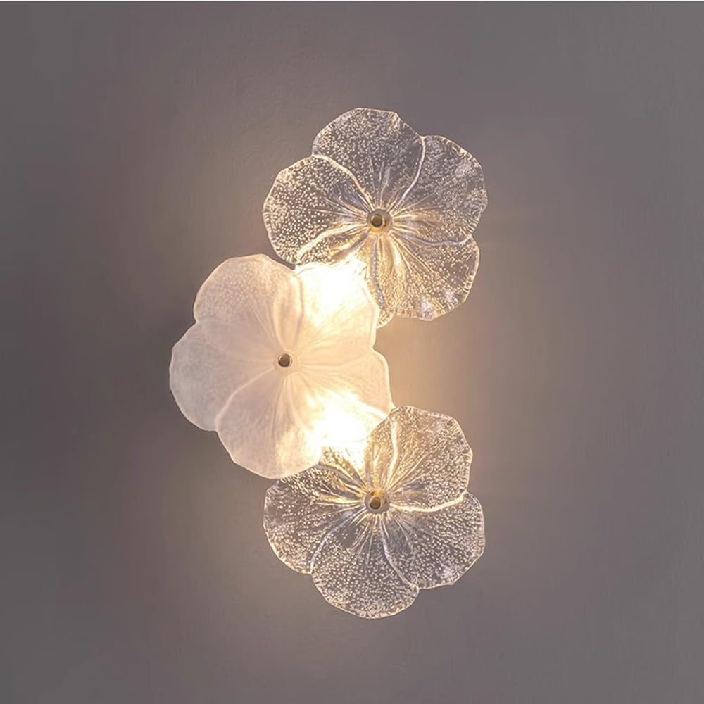 MESOVFCA Modern Flower Wall Sconce Lighting Two Light Three Color Dimmable LED Carbon Steel Handmade Glass Fixture for Living Room Bedroom Hallway Entryway Decorative Ambient Lamp