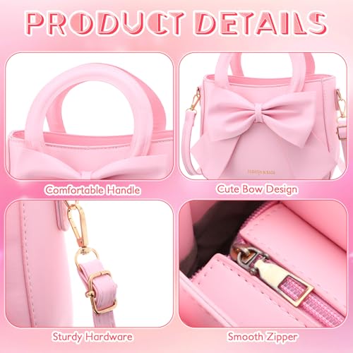 Abbylike Cute Purses for Women Leather Crossbody Bow Handbags Tote Shoulder bag with Bowknot4
