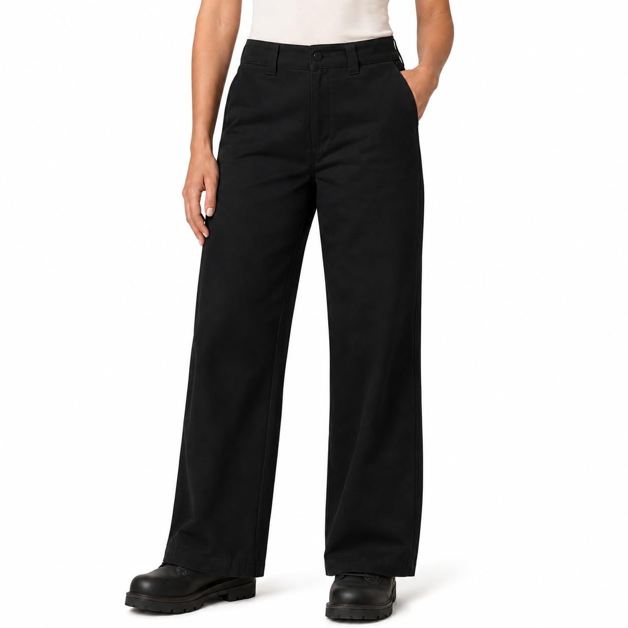 Dickies Pantaloni da lavoro da donna a gamba larga, vita media, vestibilità regolare, con tasche, per ufficio, uniformi, uso casual, nero, 50
