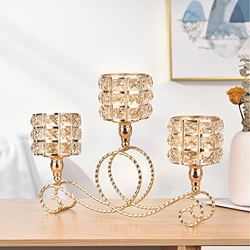 ECOM KING Kerzenständer Gold Kristall kerzenhalter Retro 3 Teiliger Röhrenkerzenhalter Moderner Kerzenhalter für Weihnachten Halloween Hochzeit Abendessen Dekoration, Geschenk-Box-Paket, V-YZLW-Gold Cover
