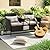 Devoko Outdoor Patio Loveseat Modern Rattan 2-Seat Patio Conversation Set with Cushions & Built-in Coffee Table Porch Furniture for Garden Lawn Backyard (Beige)