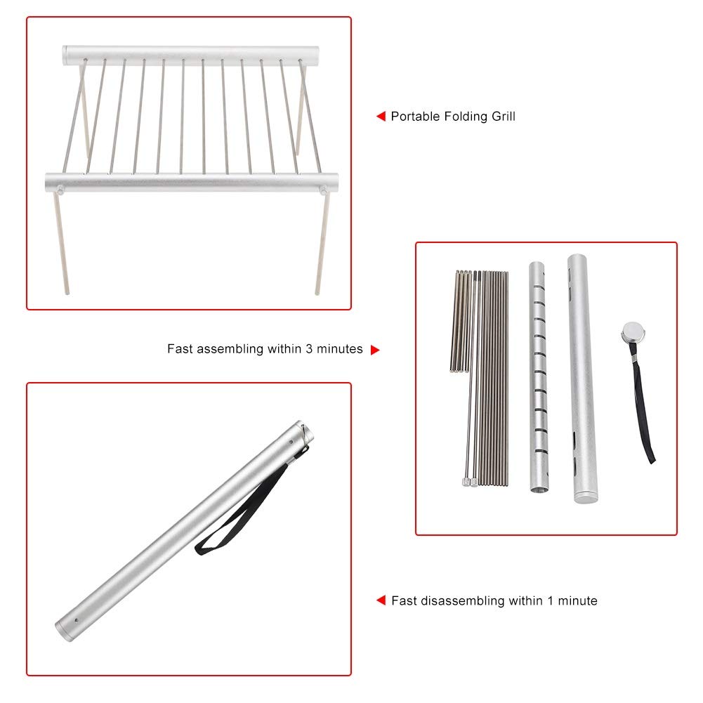 KSTE Barbecue Compatto, Griglia Portatile Tubo, Griglia da campeggio tubo for barbecue pieghevole in acciaio inossidabile, griglia da campeggio compatta portatile, zaino in spalla for esterni