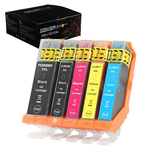 Geker Cartouches d'Encre Pack de 5 compatibles couleur pour Cartouches d'Encre Canon Pixma pour Séries TR8550/TS6150/ TS9550/ TS8151/TS6151,CANON TR8550/ TS6150 (PGBK, Noir, Cyan, Magenta, Jaune)