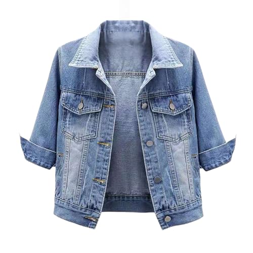 Jean Jackets for Women 2025 Cropped Lightweight Colored 3/4 Sleeve Lapel Button Down Stretch Trendy Denim Jackets Coat