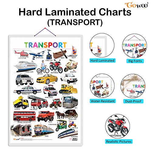 Image of GO WOO Combo of 2 Alphabet and Transport Educational Posters for Preschool Kids Classroom Study | Learning- Charts for Kids Learning (20 inchX30 inch Inches)