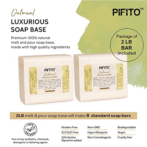 Pifito Oatmeal Melt And Pour Soap Base (2 Lb) │ Premium 100% Natural Glycerin Soap Base │ Luxurious Soap Making Supplies #TOP1
