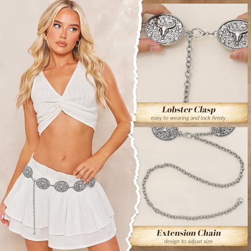 Western Metal Concho Chain Belt for Women Cowgirl Waist Chain Belt for Dresses Jeans Western Country Outfit3