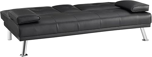 Miniatura 8 de Naomi Home Diseño de perfil bajo: sofá cama plegable convertible para sala de estar, sofá futón tapizado de piel sintética con reposabrazos, patas