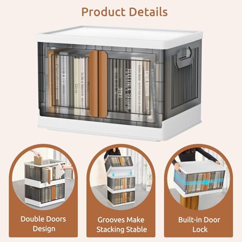 Image of Multipurpose Foldable Drawer Cabinet Organizer - Plastic Storage Cupboard with Double Door & Wheels | Clothes Rack, Kids Wardrobe for Home, Kitchen, Office (White & Grey) 6 Layer