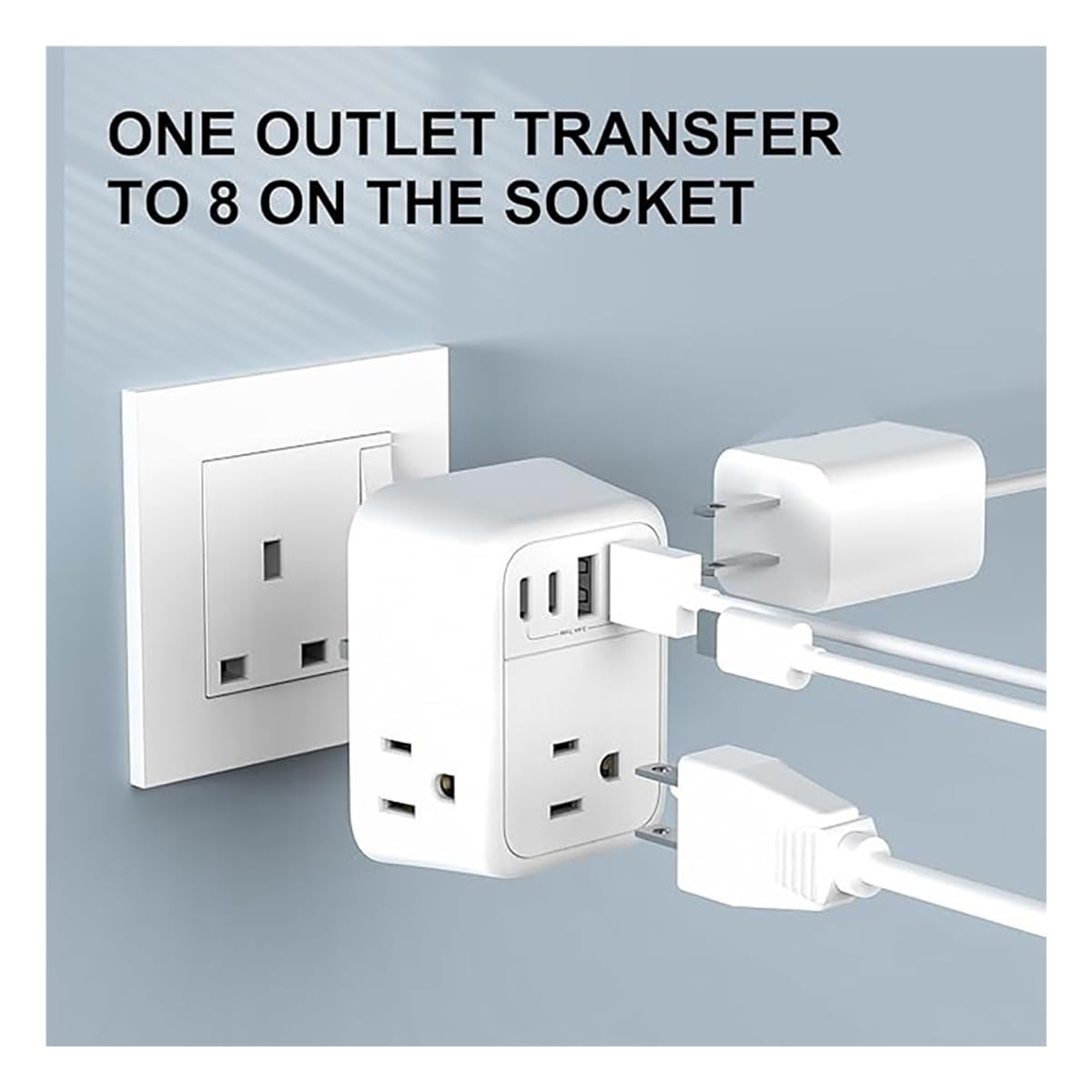 Adaptador de Viaje Plegable para Reino Unido 8 en 1 con USB-C