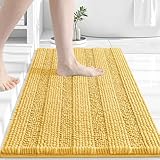 Grandaily Chenille Striped Bathroom Rugs 30x20, Extra Thick and Absorbent Bath Mats, Non-Slip Soft Plush Shaggy Shower Carpet, Machine Wash Dry, Bath Rug for Bathroom, (Medium, Yellow)