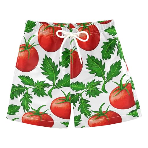 DOMIKING Tomato Leaves White Boys' Board Shorts Quick Dry Toddler Swim Shorts with Mesh Lining for Swimming Hiking Adjustable Waist 3T