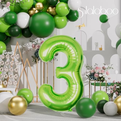 Image of 40 Inch Green Number 3 Balloon Lime Big Large Helium Number 0-9 | Giant Digital 3rd Foil Mylar Party Balloon for Birthday Party Anniversary Graduation Decorations