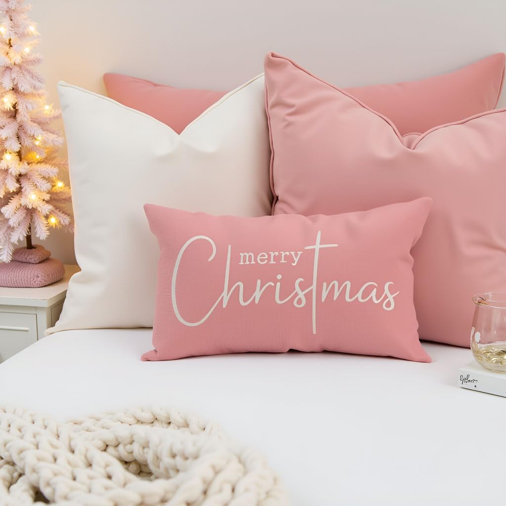 PANDICORN Christmas Pillow Covers 12x20 Inch, Blush Pink Christmas Decor image 3