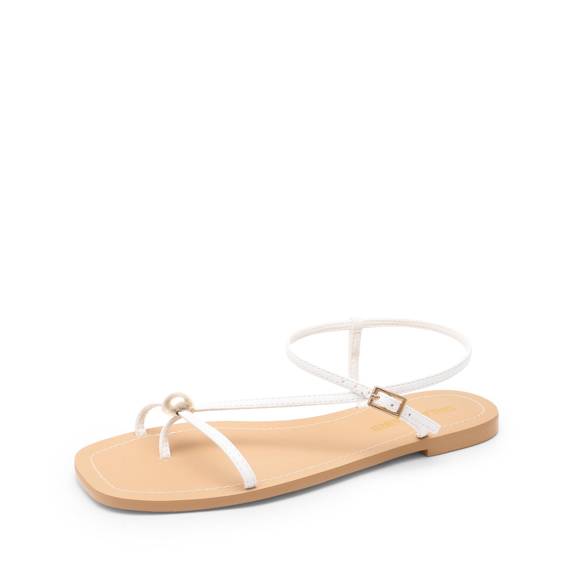 DREAM PAIRS Women's Strappy Flat Sandals for Women Comfortable Open Square Toe Sandals Dressy Beach Thong Cute Wedding Summer Ankle Strap Sandals — view 9