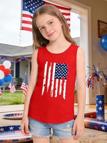 Image of CAZYCHILD Girls American Flag Tank Tops Boys 4th of July Shirts USA Summer Sleeveless Tee Independence Day Outfit 5-14y