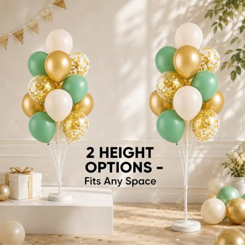 Image of Balloon Column Stand Kit with Balloons, Base and Pole, Balloon Column Kit for Floor or Table Backdrop Decoration for Party Wedding Baby Shower Birthday Graduation (T-Sage Green Gold)