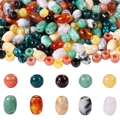 Acrylic Barrel Beads 17mm*13mm +Round Beads 12mm 210PCS for Macrame Crafts Large Hole Hair Beads