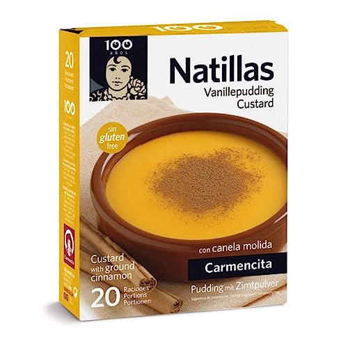 Carmencita. Homemade Custard Mix with ground Cinnamon. 56g+5g box (1.98oz + 0.17oz). 2+1 sachets, 20 servings. Pack of 3.