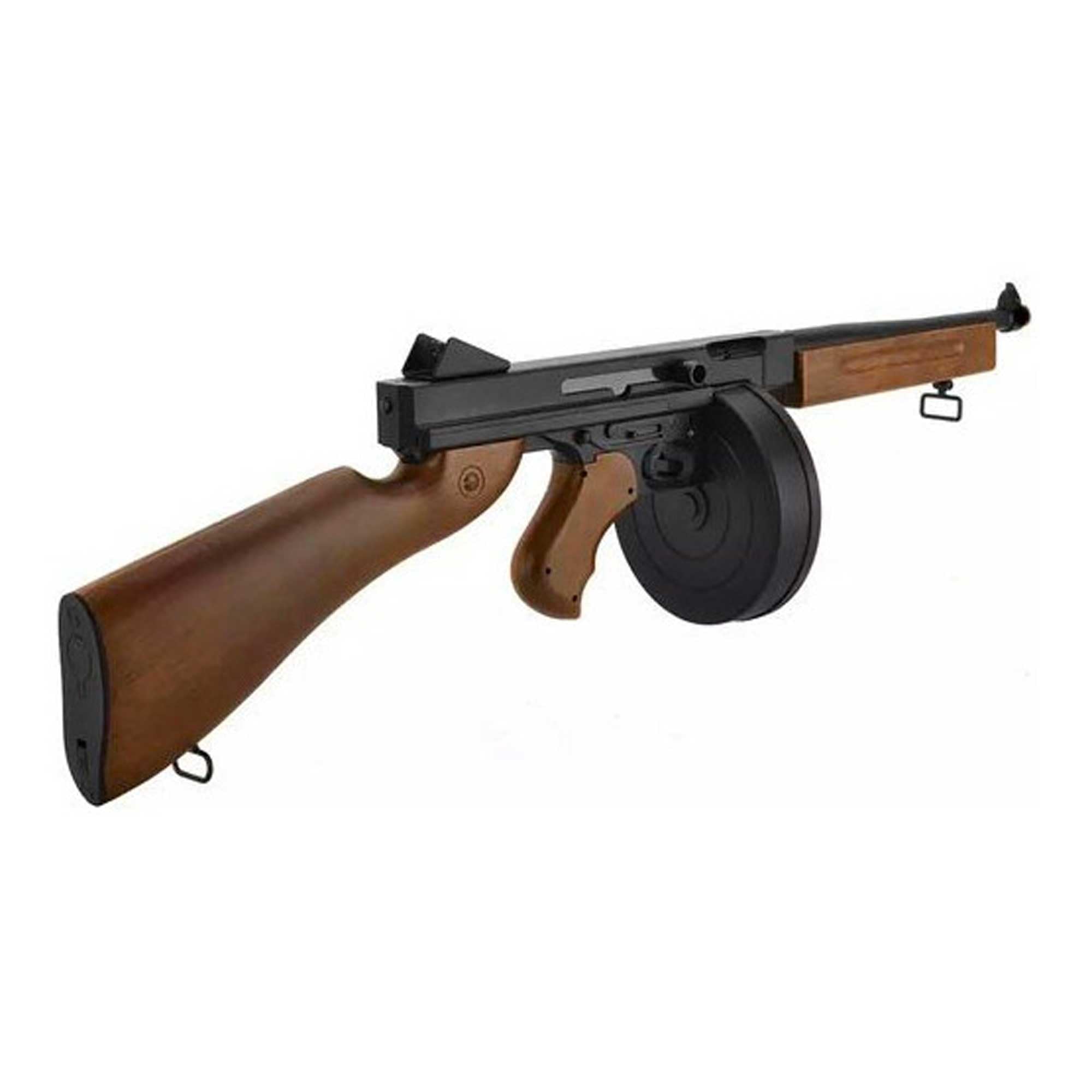 Confezione Fucile Airsoft Modello D98 Stile Chicago/Modello Elettrico/Colori: Nero e Legno/Materiali: plastica ad Alta Resistenza/Potenza 0,5 Joule/Fornito con Accessori