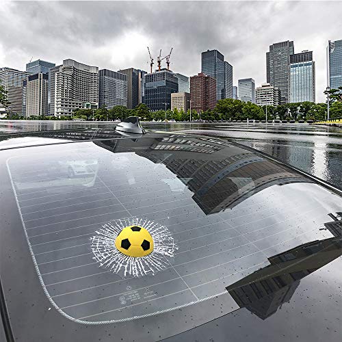 COGEEK 3D Prank Tricky Broken Glass Sticker Car Window Ball Hits Self Adhesive Funny Car Stickers (Football-Yellow)